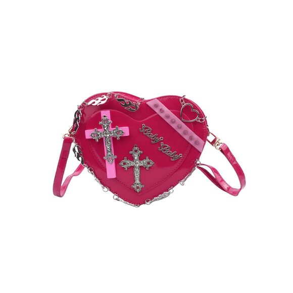 Handbags - 9534 Gothic Punk Purse Cross Studded Heart Shoulder Bag Y2K Girls Lolita